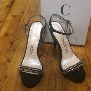 Caparros black satin Aurelia cocktail sandals sz 8